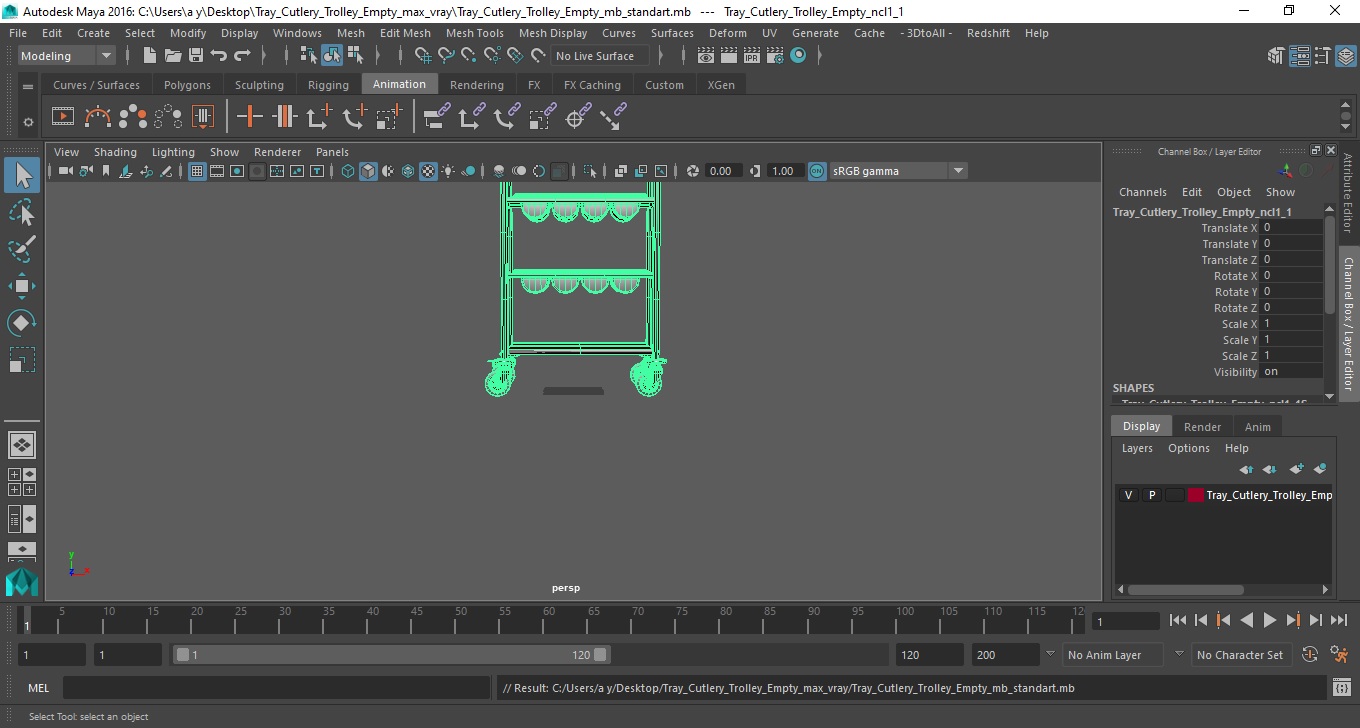 3D Tray Cutlery Trolley Empty