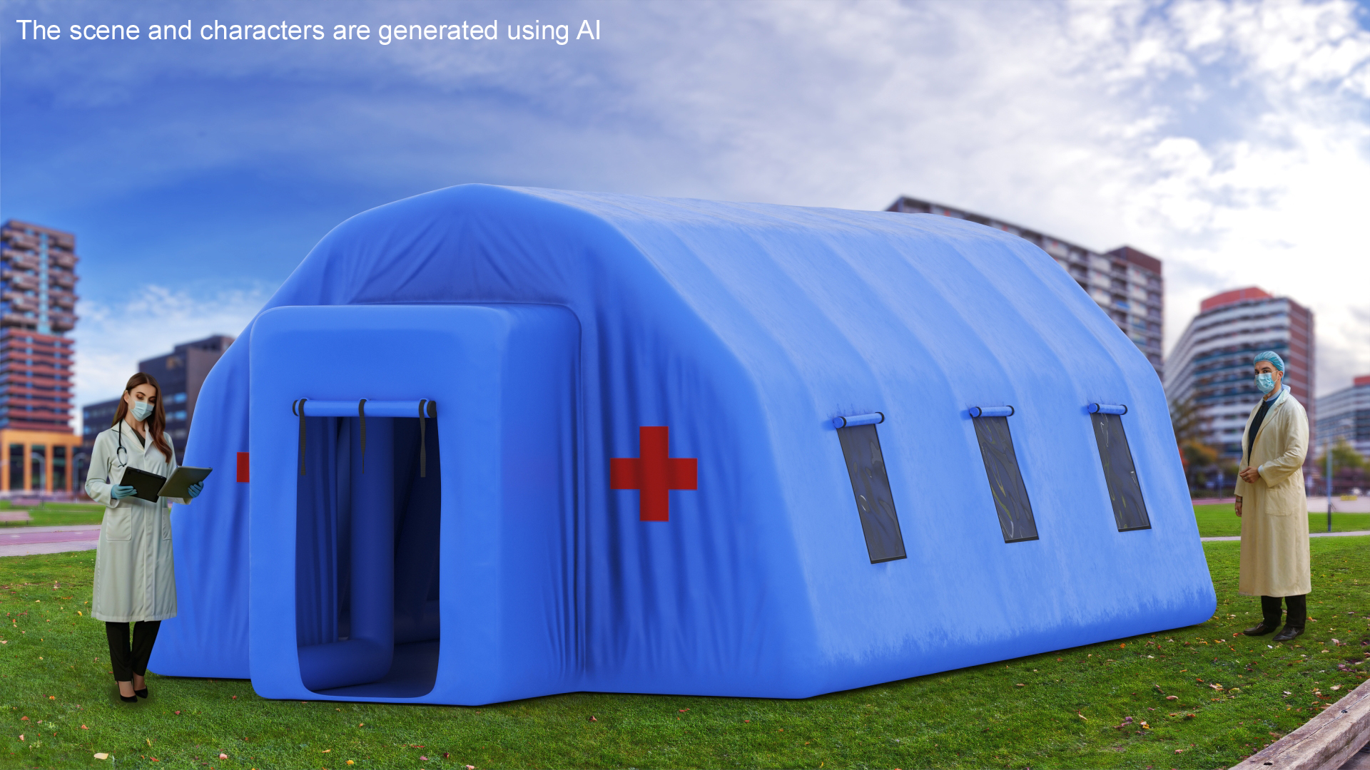 3D Blue Airfull Inflatable Medical Tent Open