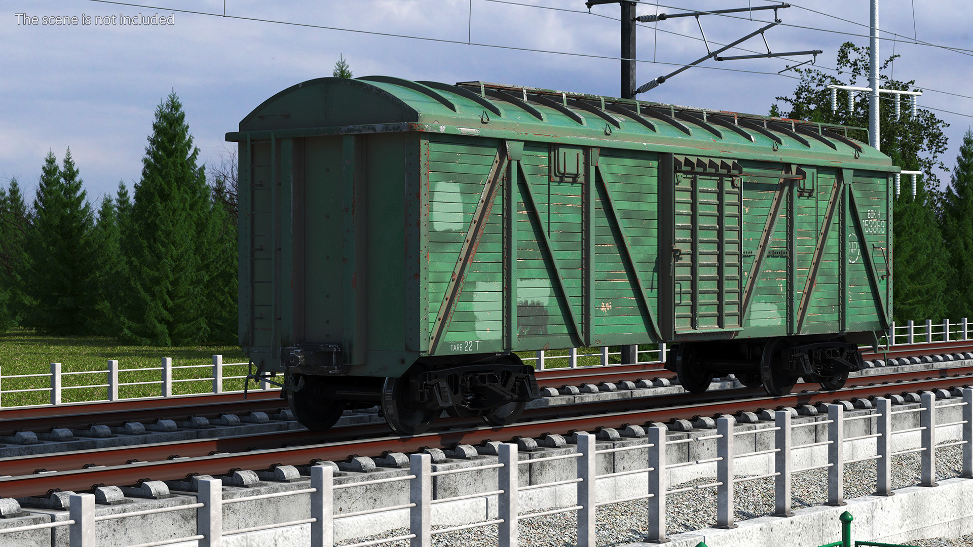 3D Old Cargo Wagon Green