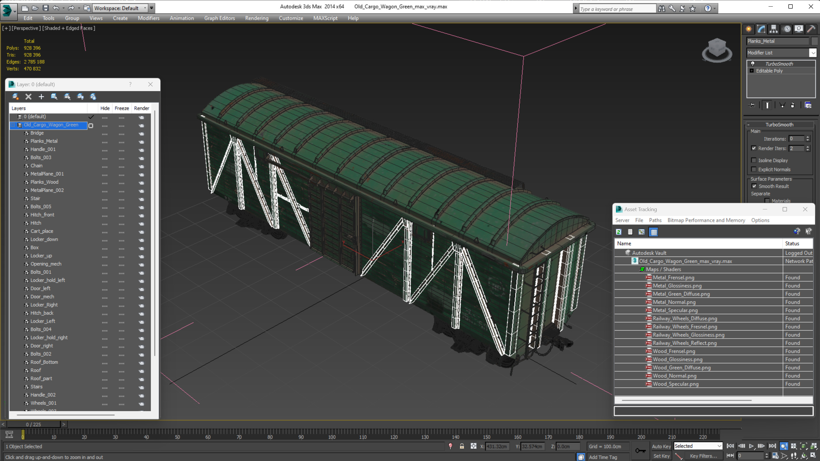 3D Old Cargo Wagon Green