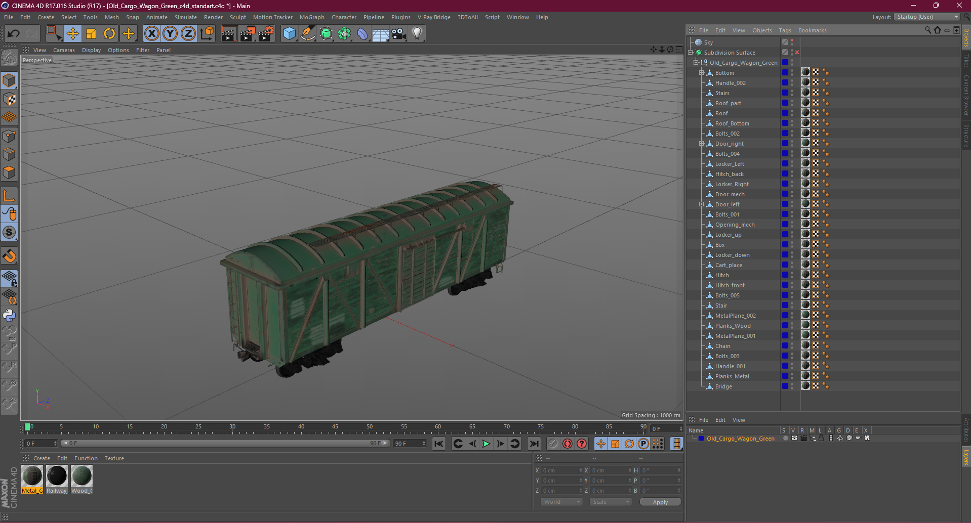 3D Old Cargo Wagon Green