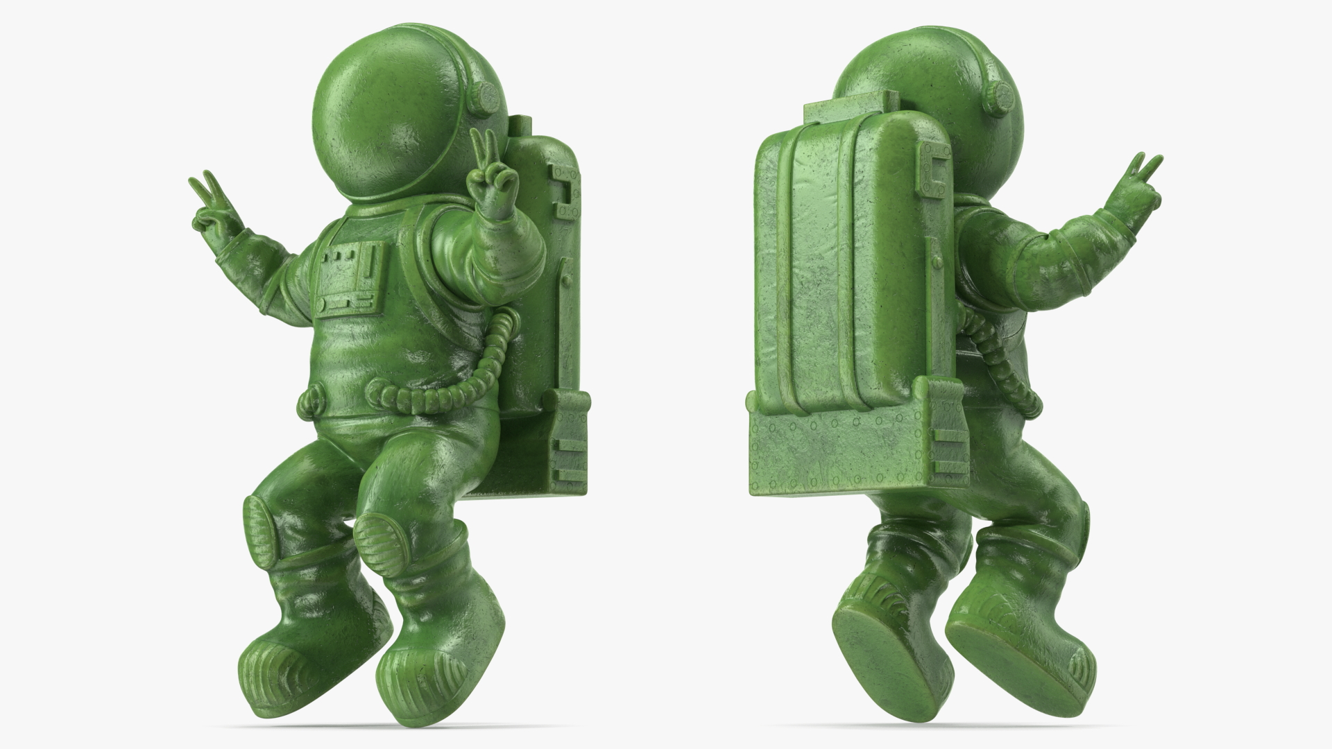 Astronaut Toy Character Green Victory Sign 3D