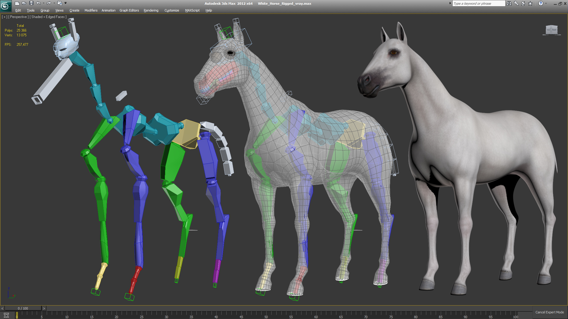 3D White Horse Rigged model