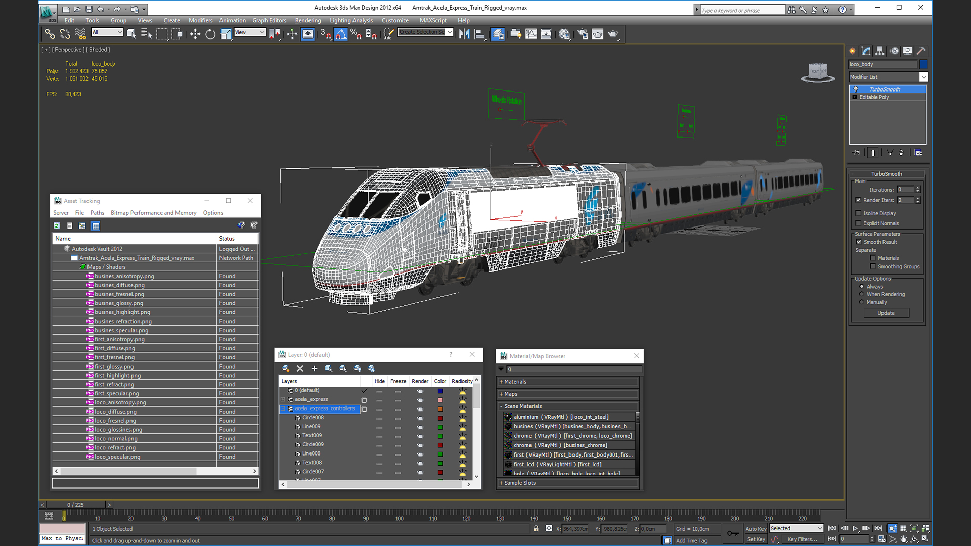 3D Amtrak Acela Express Train Rigged model