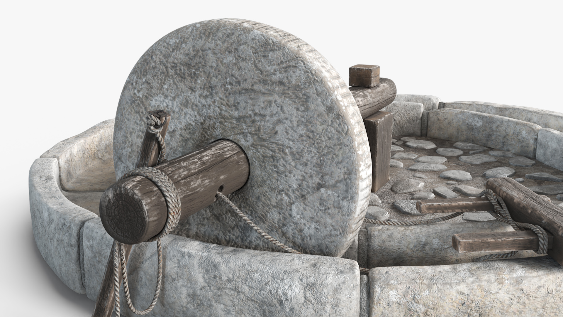 3D Historical Stone Mill Gray