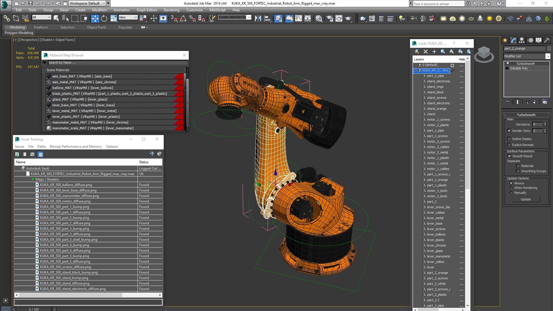 3D KUKA KR 500 FORTEC Industrial Robot Arm Rigged