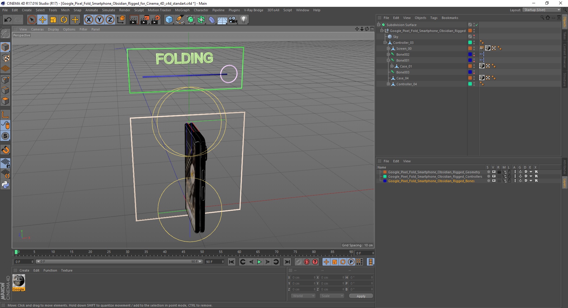 3D Google Pixel Fold Smartphone Obsidian Rigged for Cinema 4D model