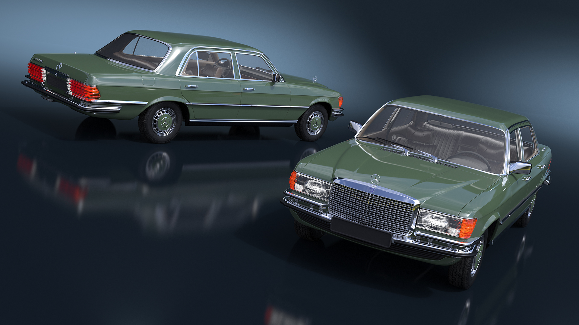 3D model Classic Mercedes Benz 350 SE Green Simplified