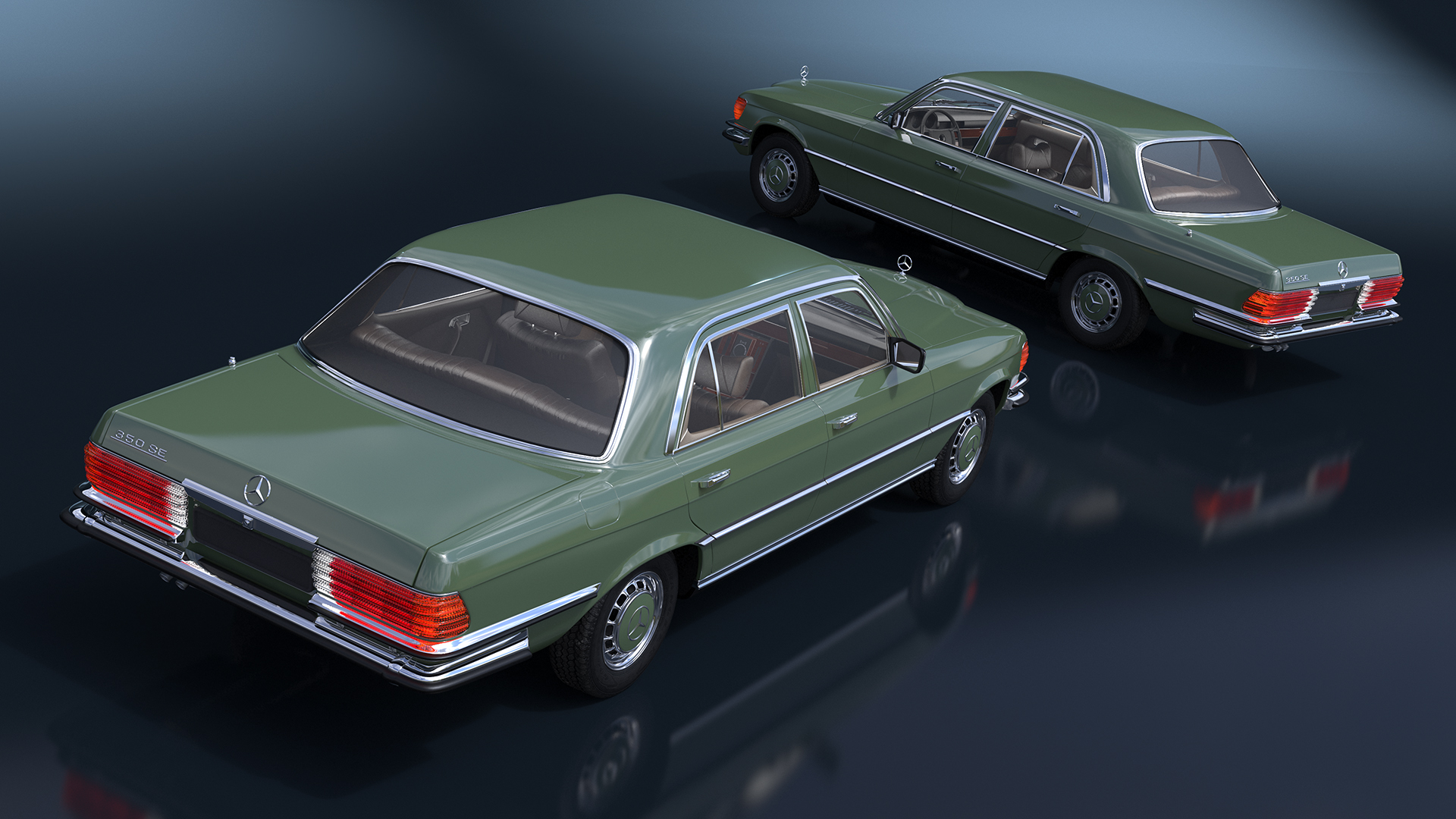 3D model Classic Mercedes Benz 350 SE Green Simplified