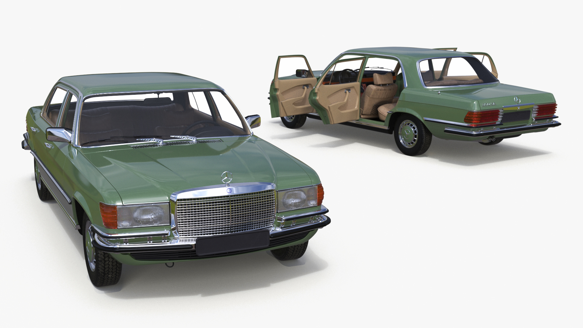 3D model Classic Mercedes Benz 350 SE Green Simplified