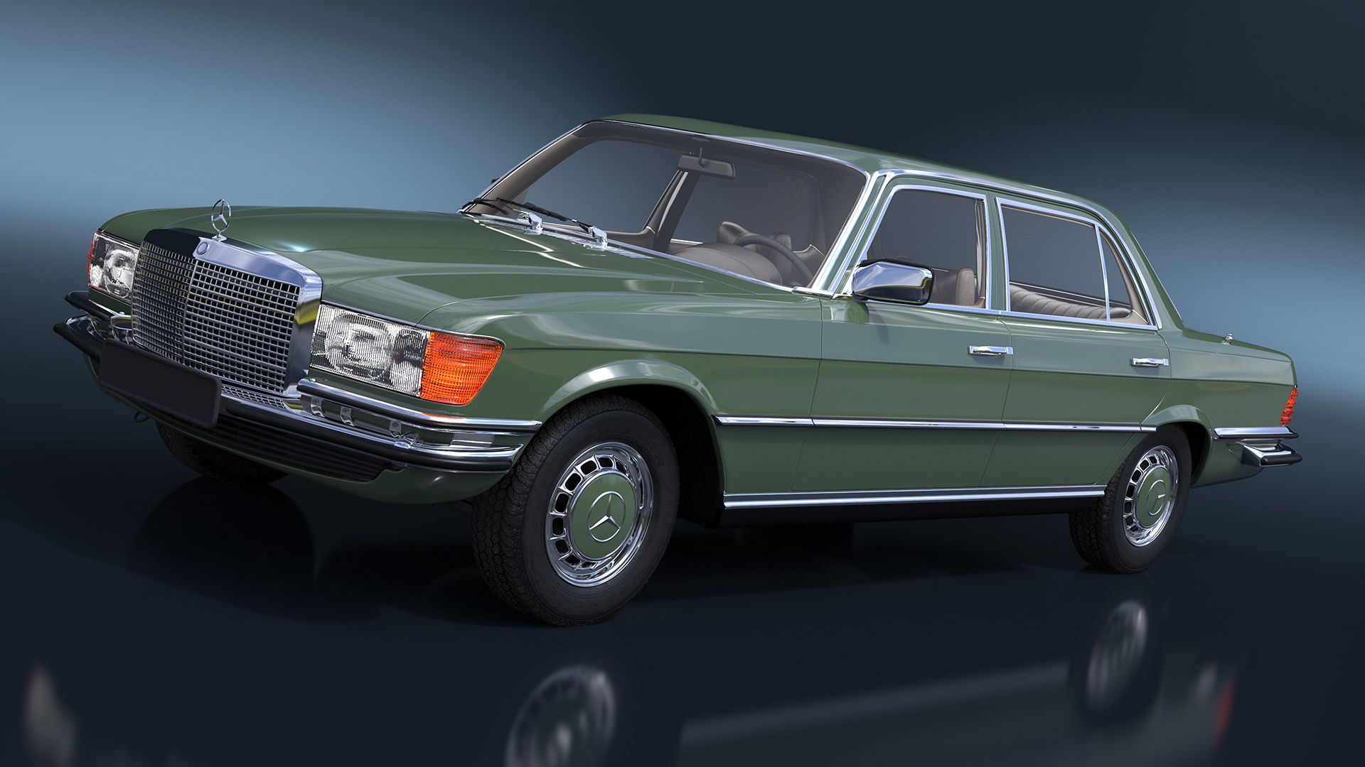 3D model Classic Mercedes Benz 350 SE Green Simplified