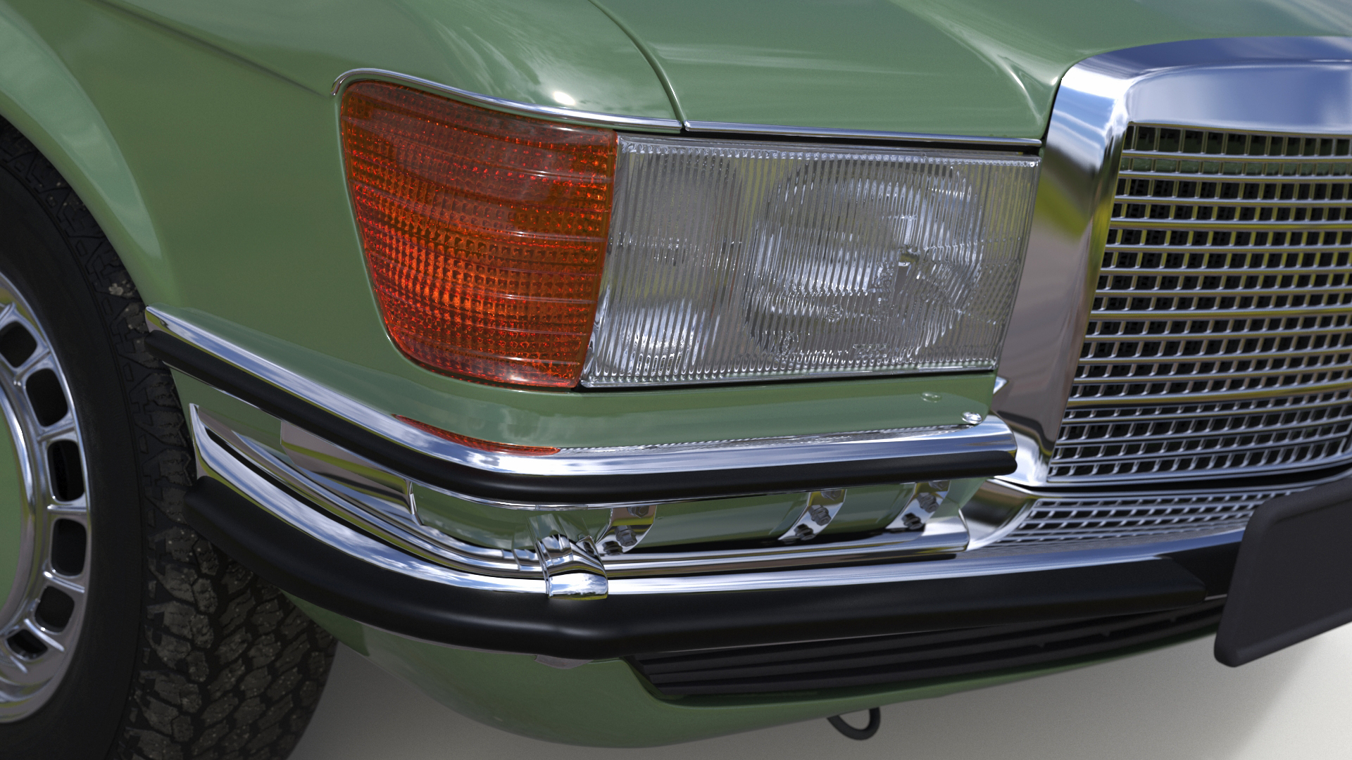 3D model Classic Mercedes Benz 350 SE Green Simplified