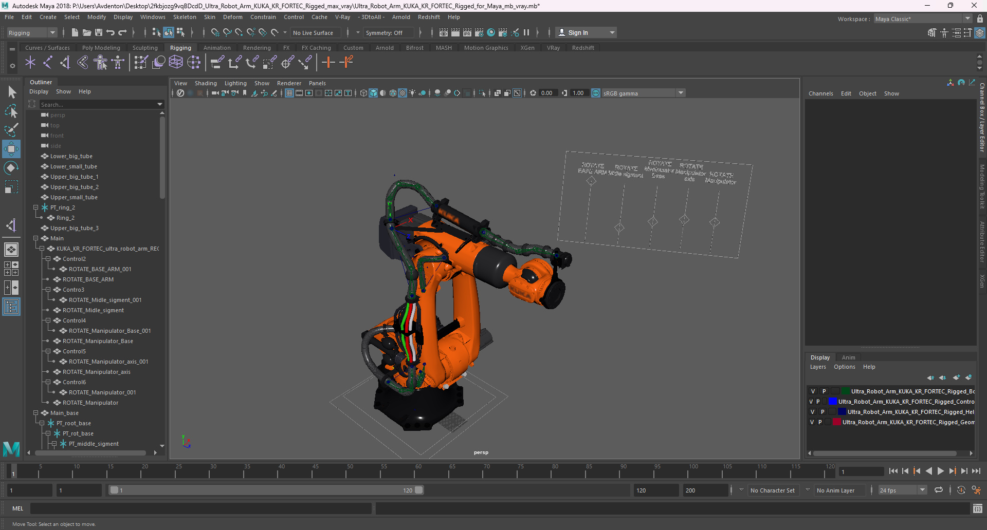 3D Ultra Robot Arm KUKA KR FORTEC Rigged for Maya