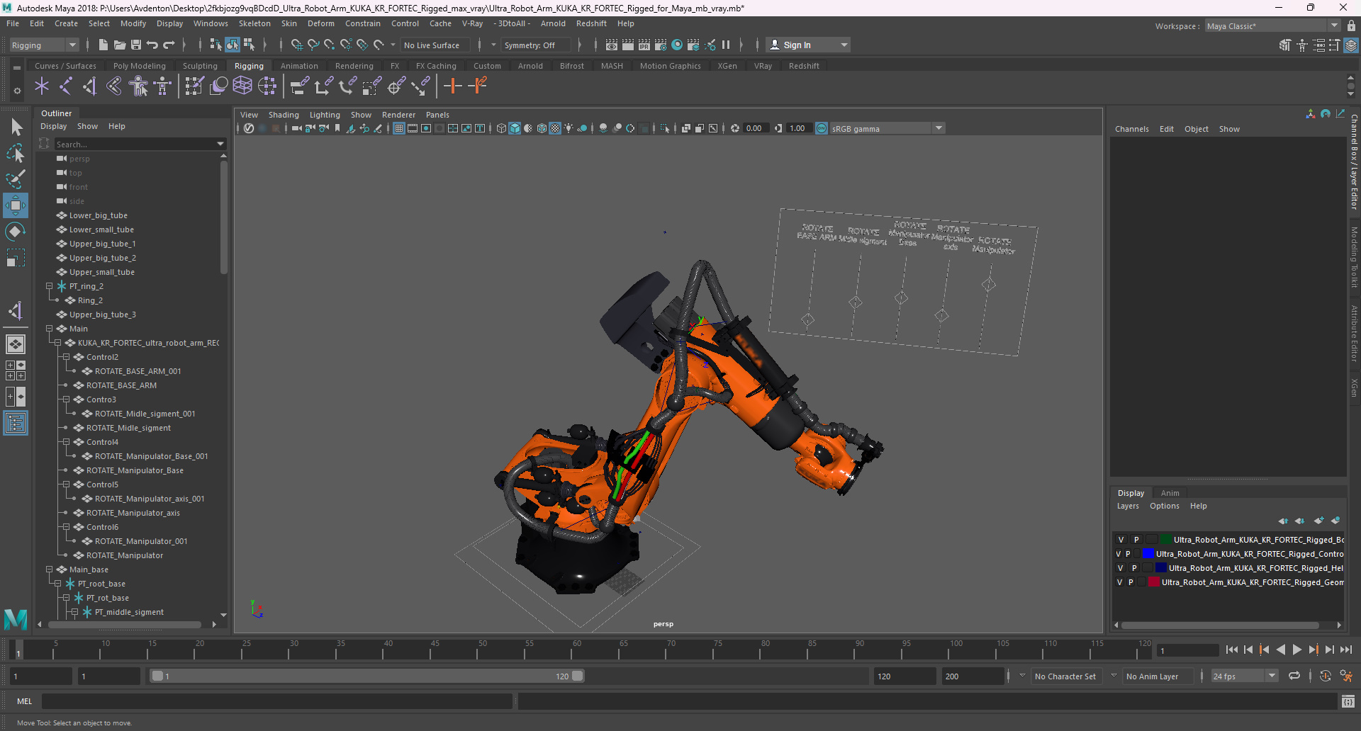 3D Ultra Robot Arm KUKA KR FORTEC Rigged for Maya