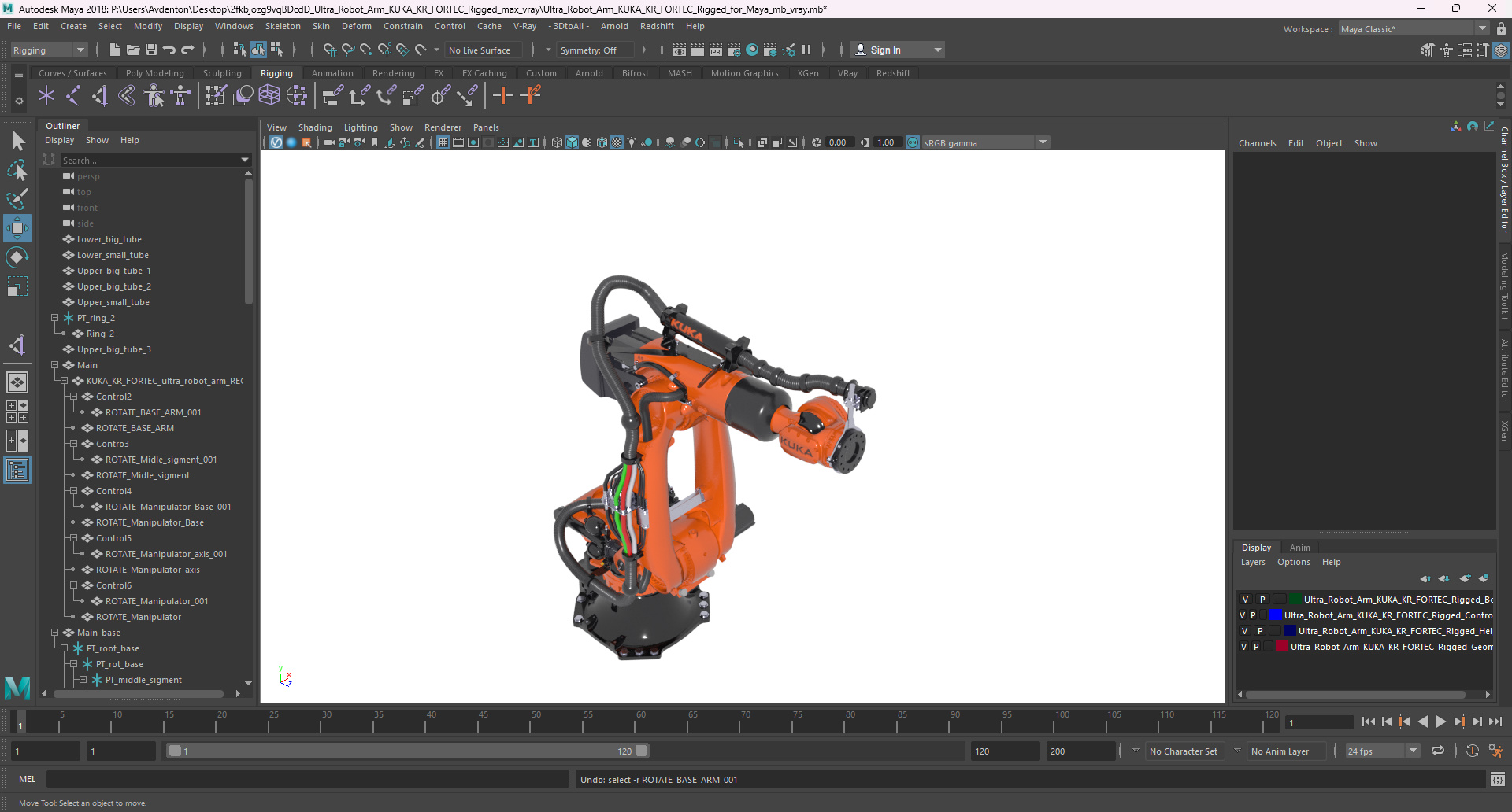 3D Ultra Robot Arm KUKA KR FORTEC Rigged for Maya