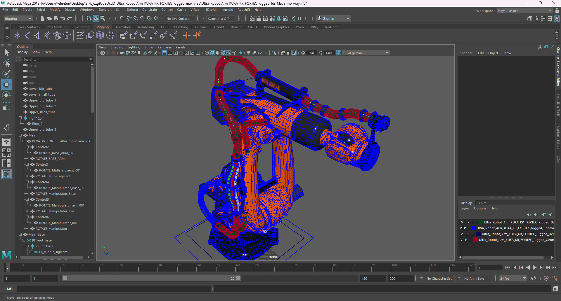 3D Ultra Robot Arm KUKA KR FORTEC Rigged for Maya