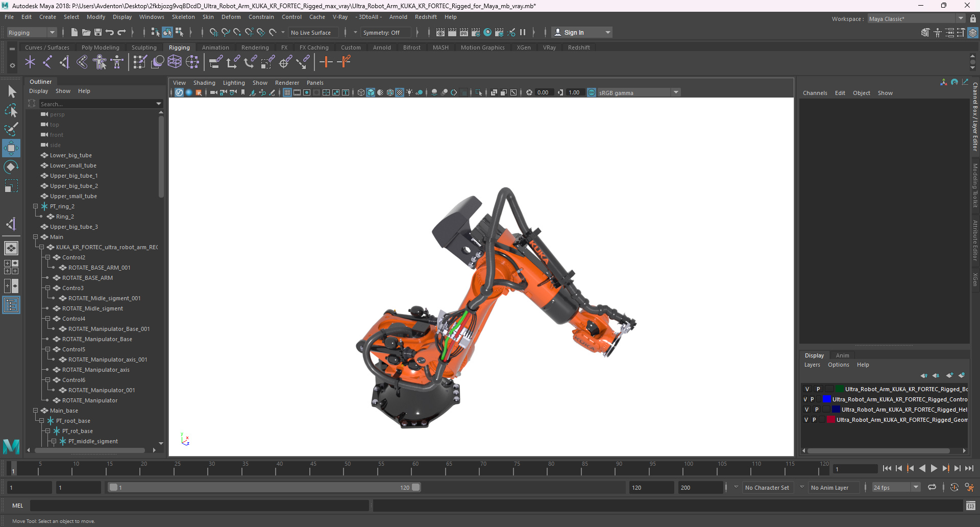 3D Ultra Robot Arm KUKA KR FORTEC Rigged for Maya