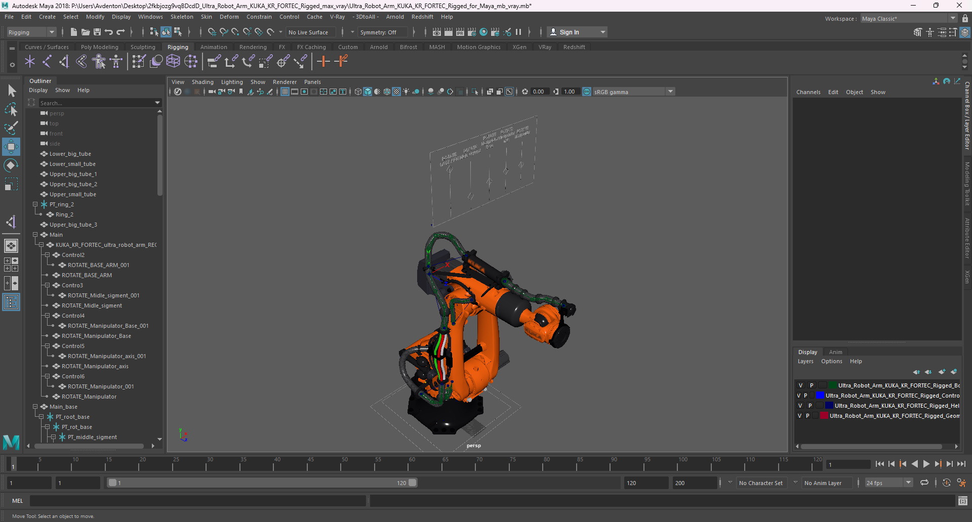 3D Ultra Robot Arm KUKA KR FORTEC Rigged for Maya