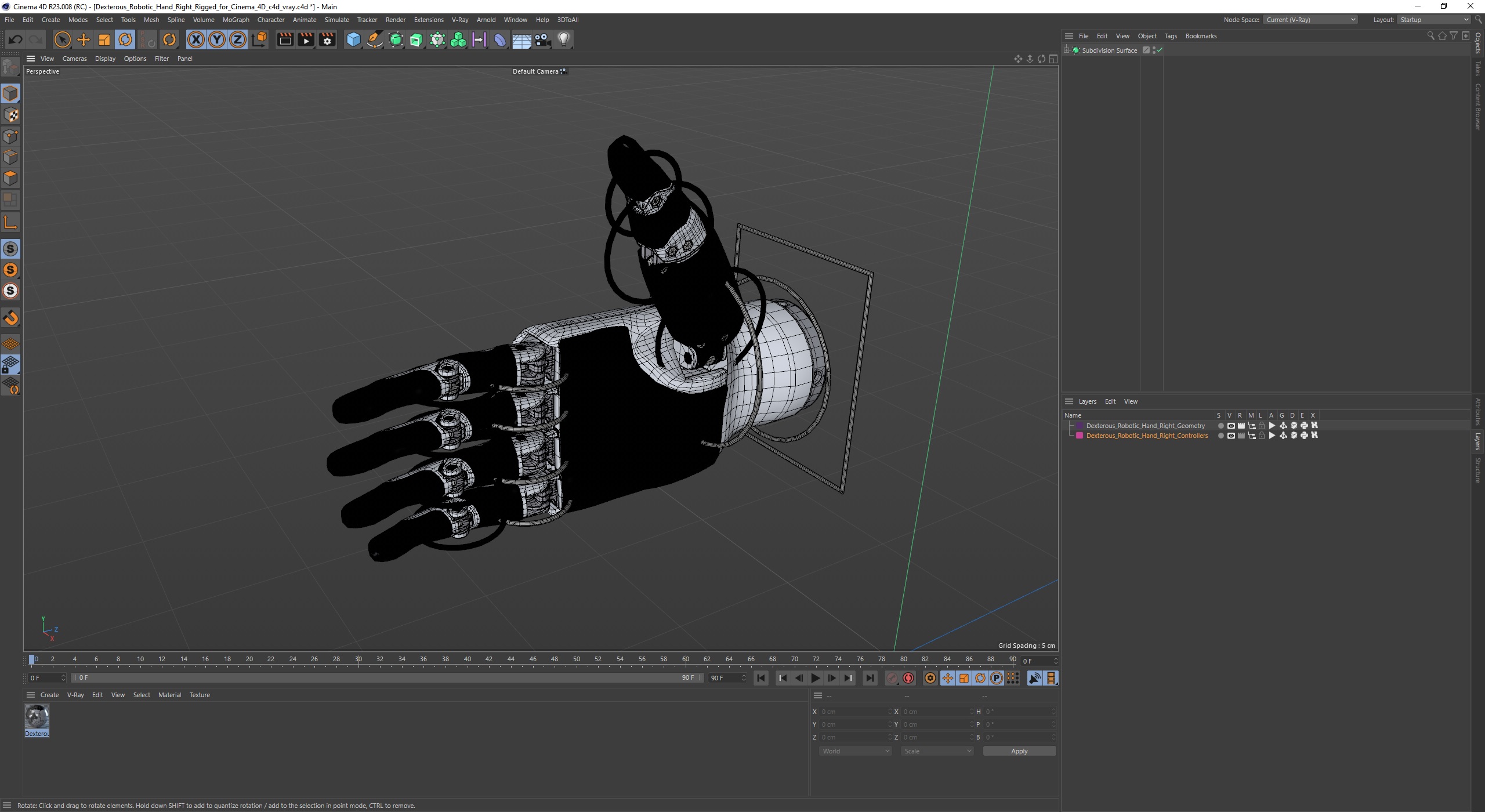 Dexterous Robotic Hand Right Rigged for Cinema 4D 3D model