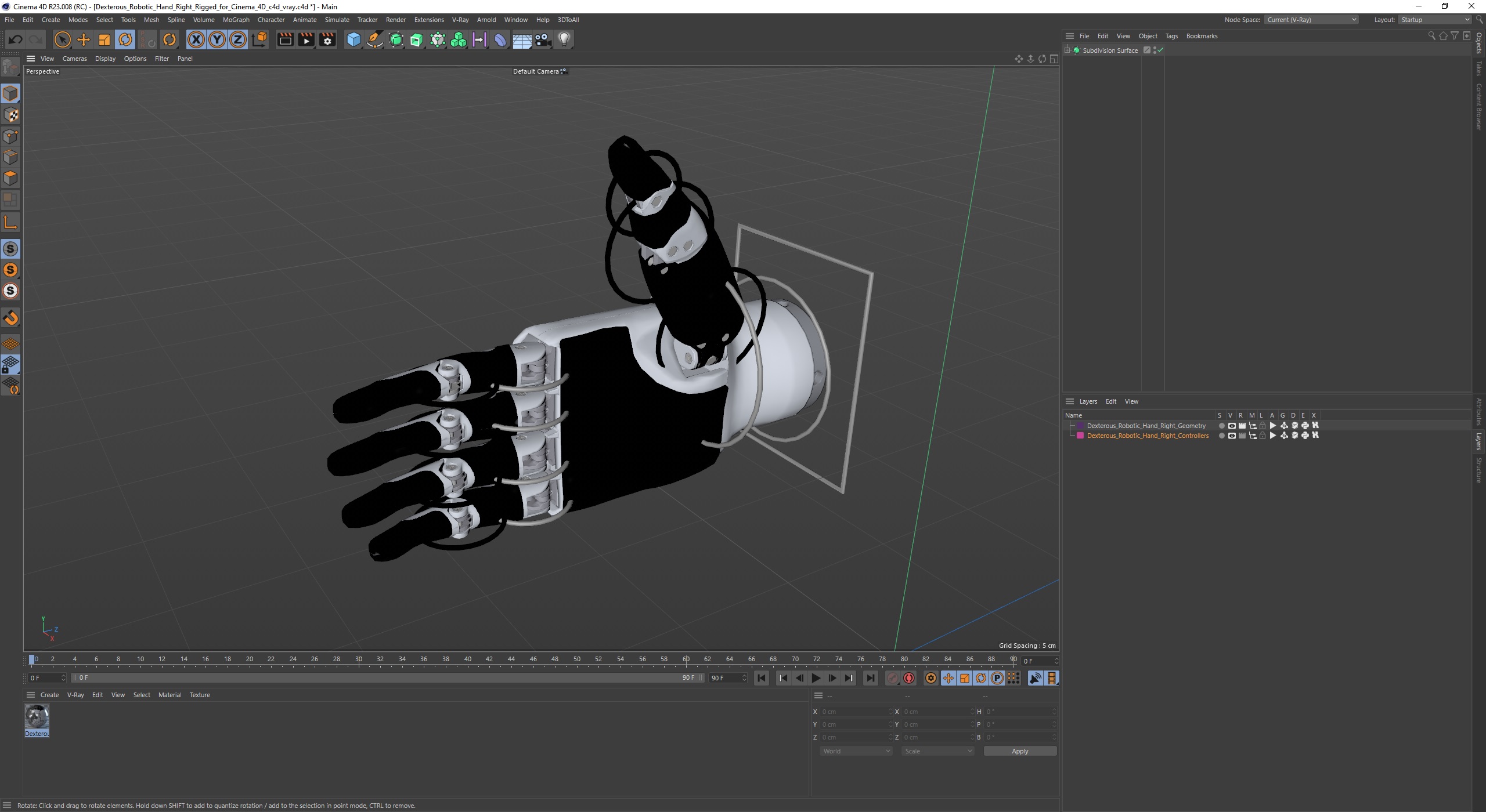 Dexterous Robotic Hand Right Rigged for Cinema 4D 3D model