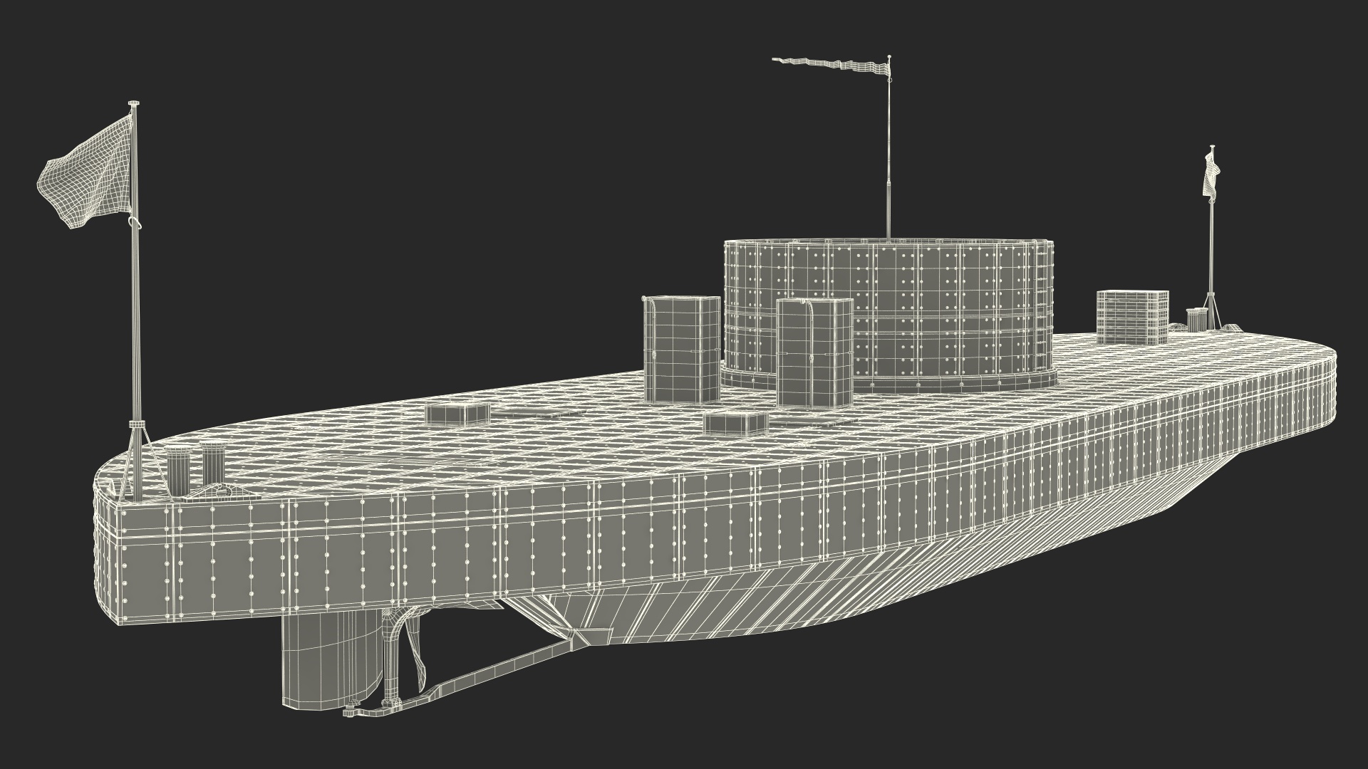 3D US Civil War Warship New Rigged