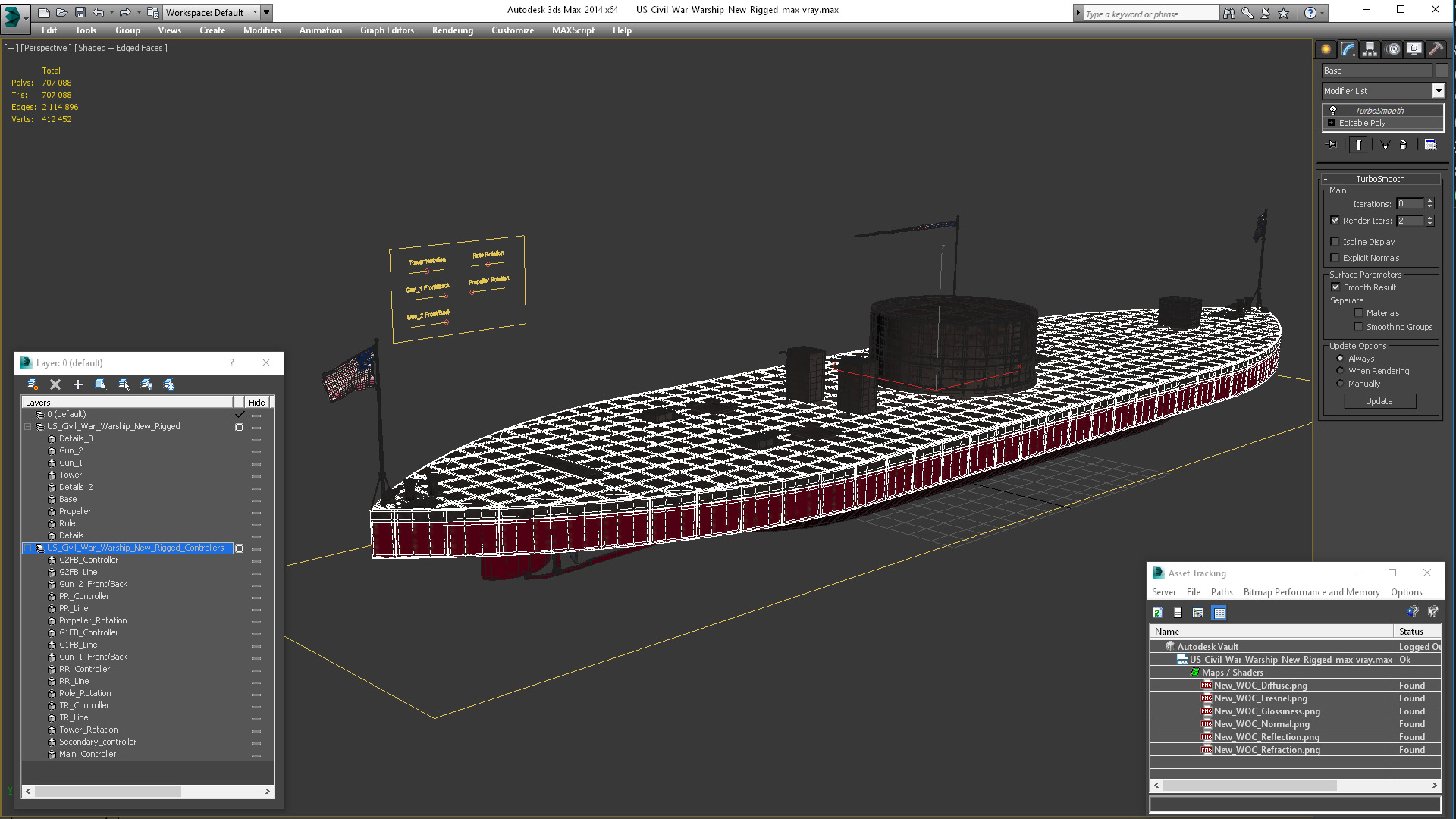 3D US Civil War Warship New Rigged