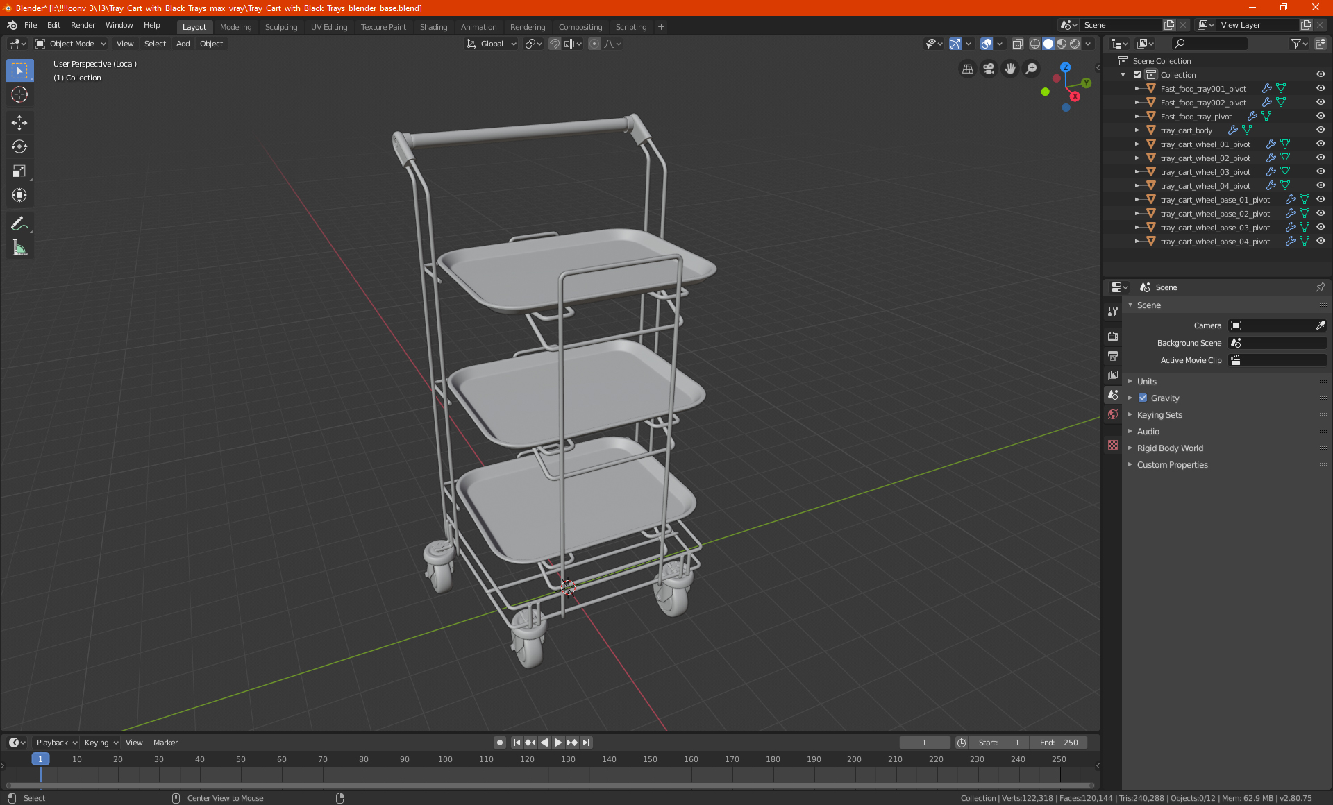 3D Tray Cart with Black Trays