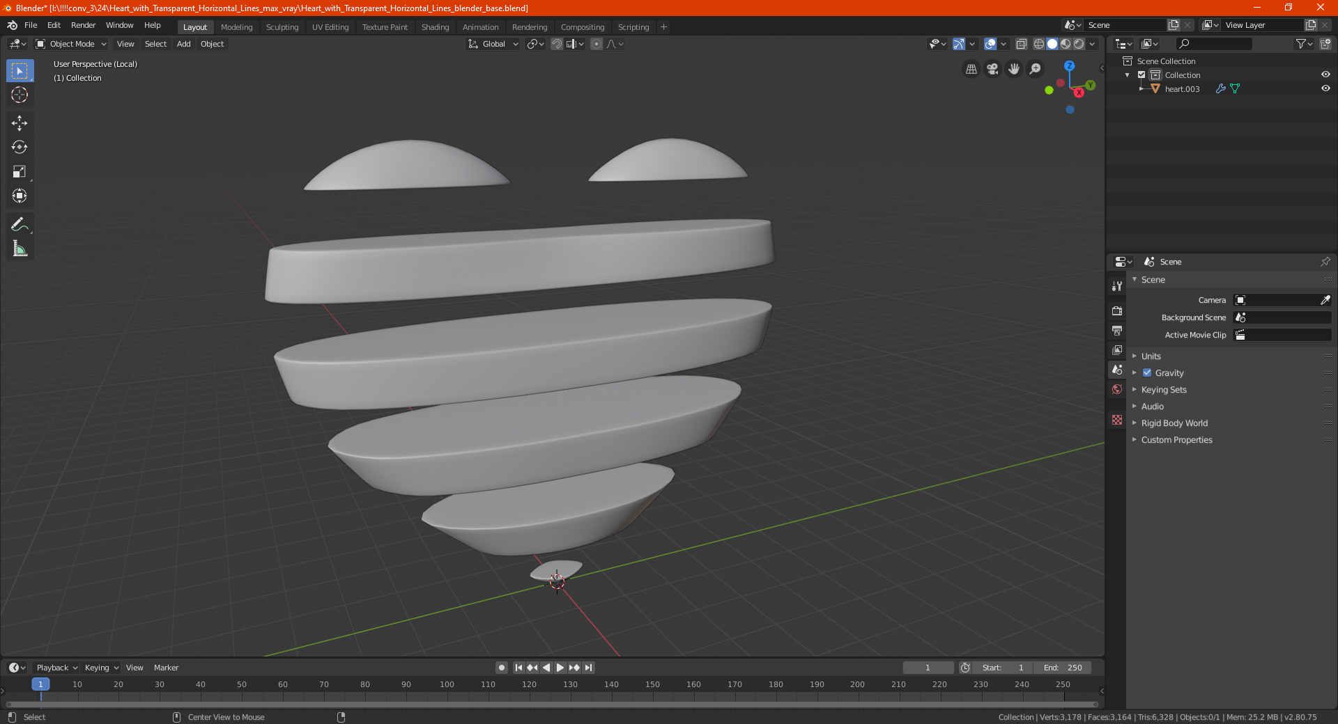 Heart with Transparent Horizontal Lines 3D model