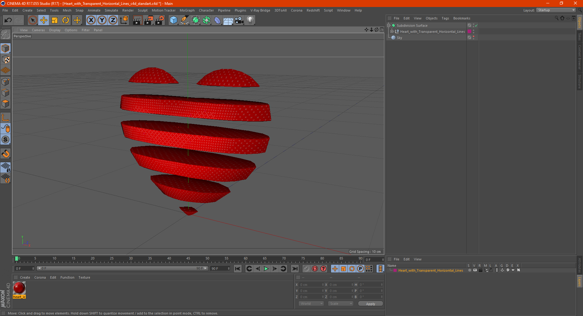 Heart with Transparent Horizontal Lines 3D model