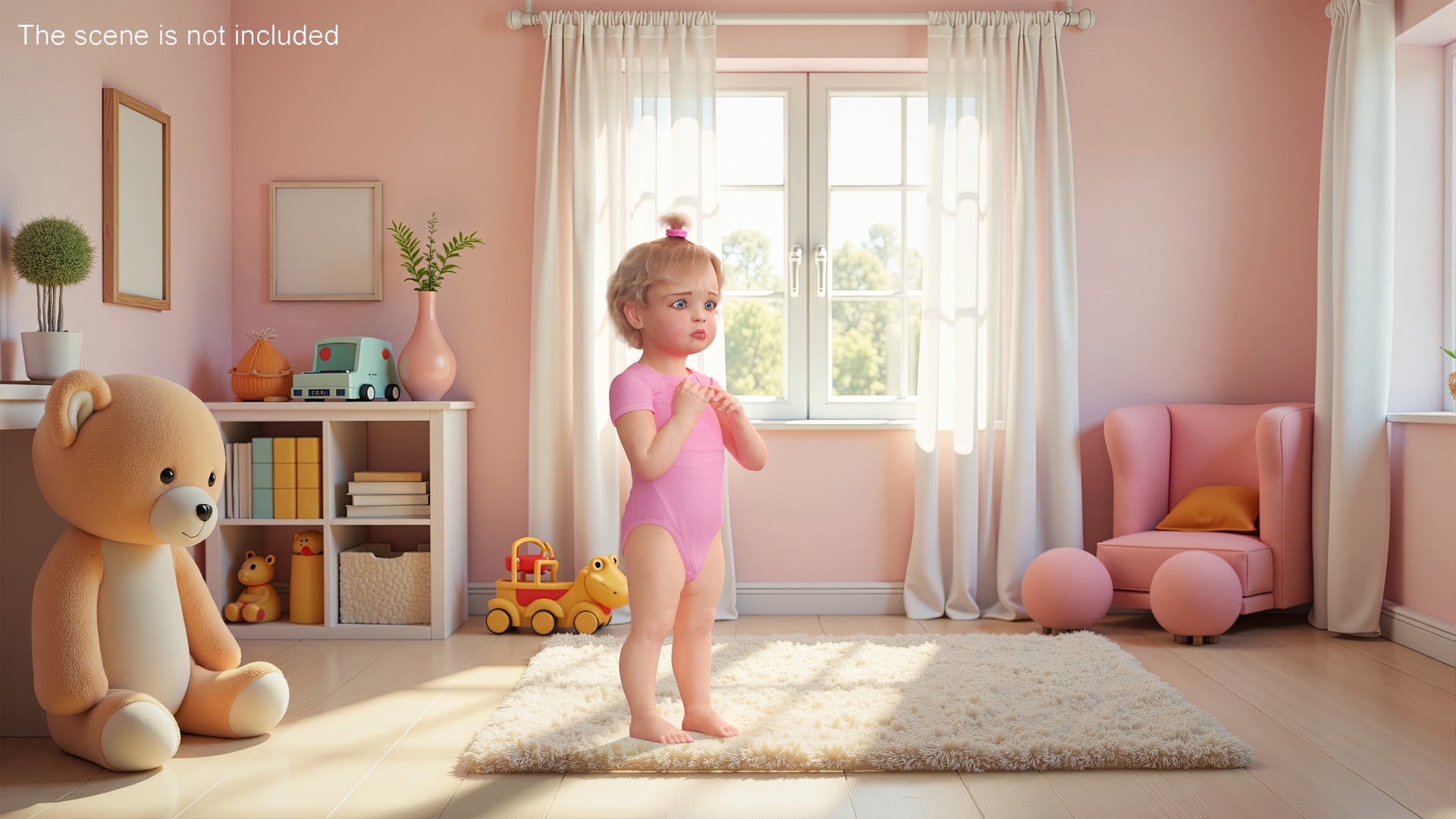 Toddler Girl in Bodysuit Standing Fur 3D