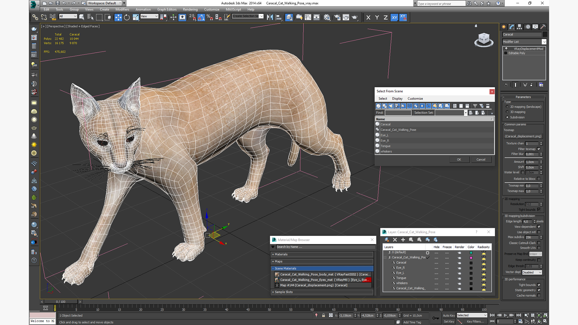 Caracal Cat Walking Pose 3D model