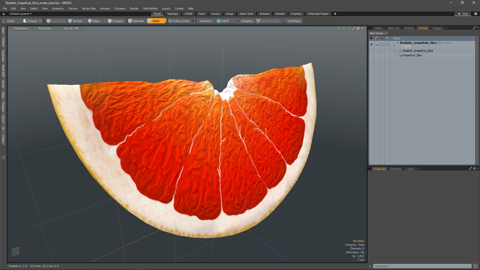 3D Realistic Grapefruit Slice