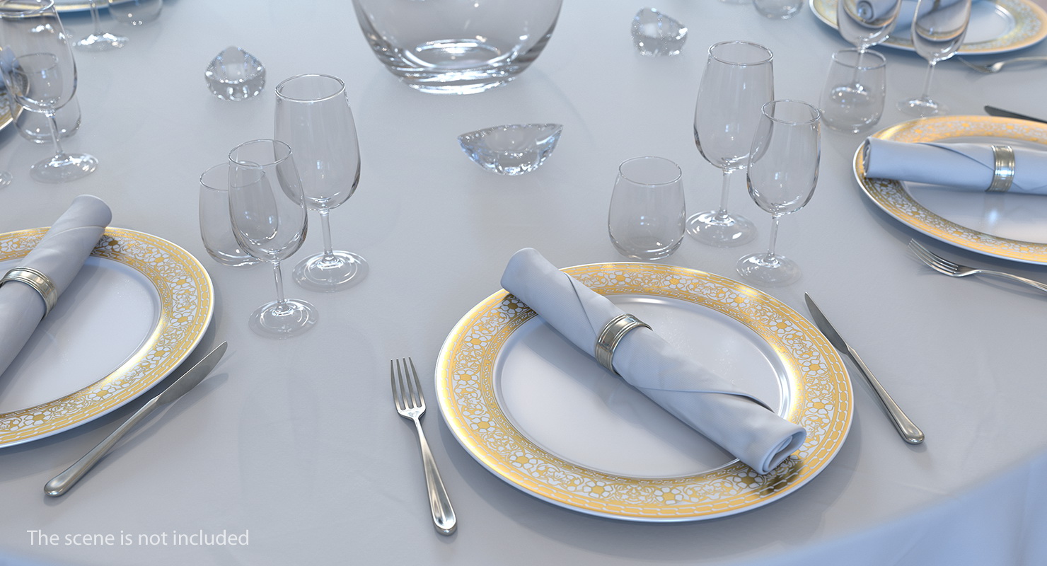 3D Empty Plate Glasses And Silverware Set model