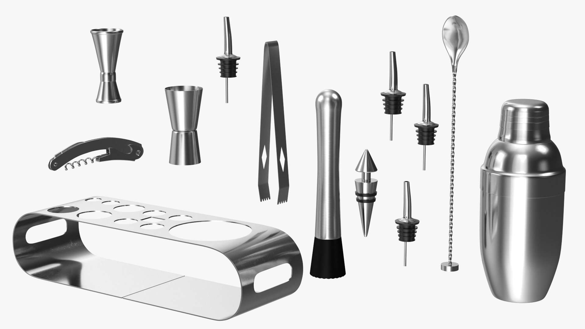 3D Bartender Kit 12 Piece Stainless Steel model