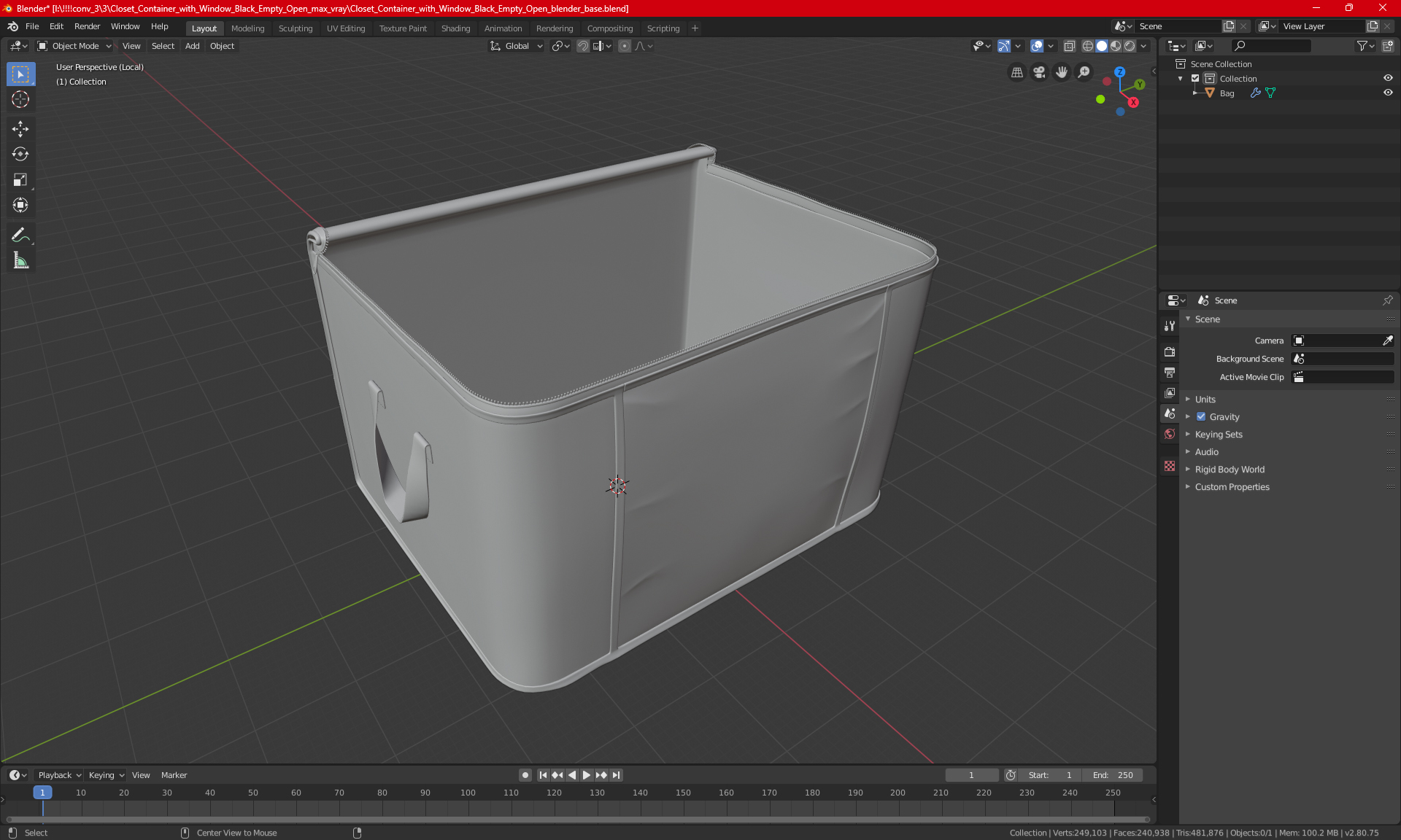 3D model Closet Container with Window Black Empty Open