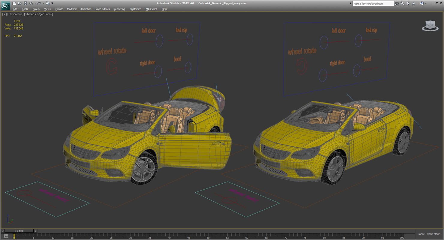 Cabriolet Generic Rigged 3D model