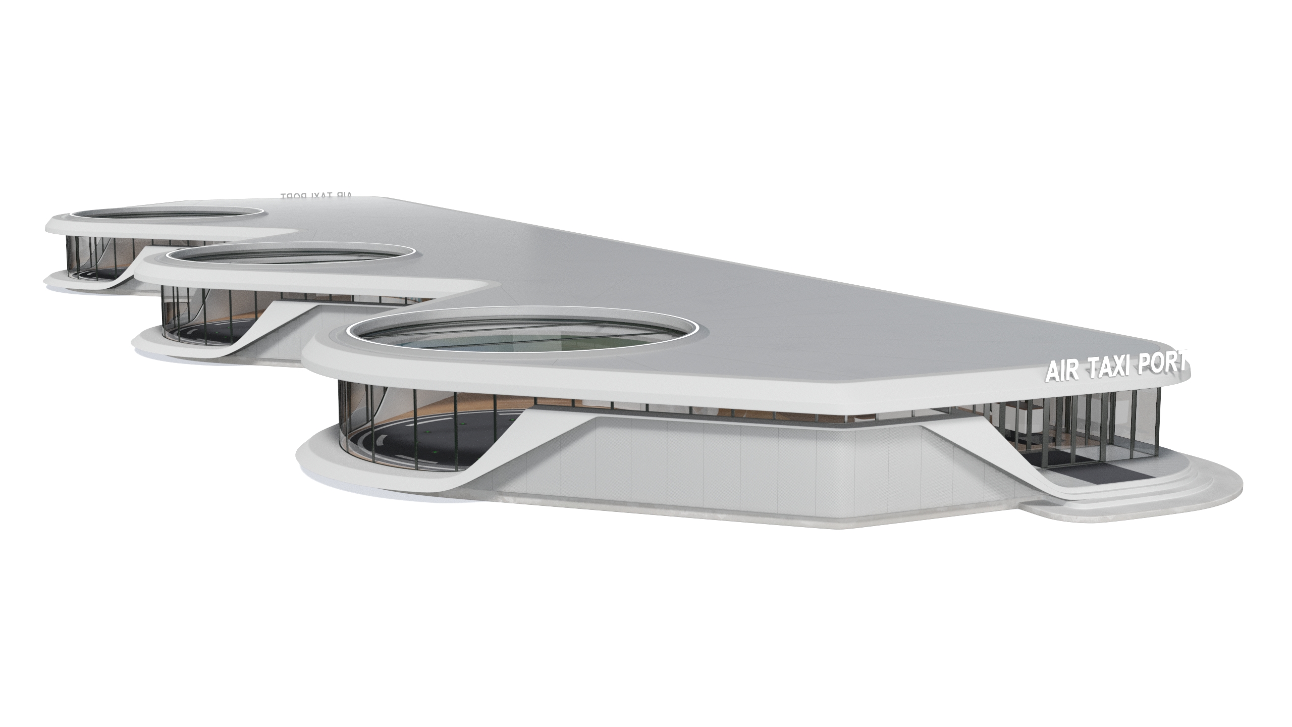 3D model Air Taxi Port with 3 Take Off Areas