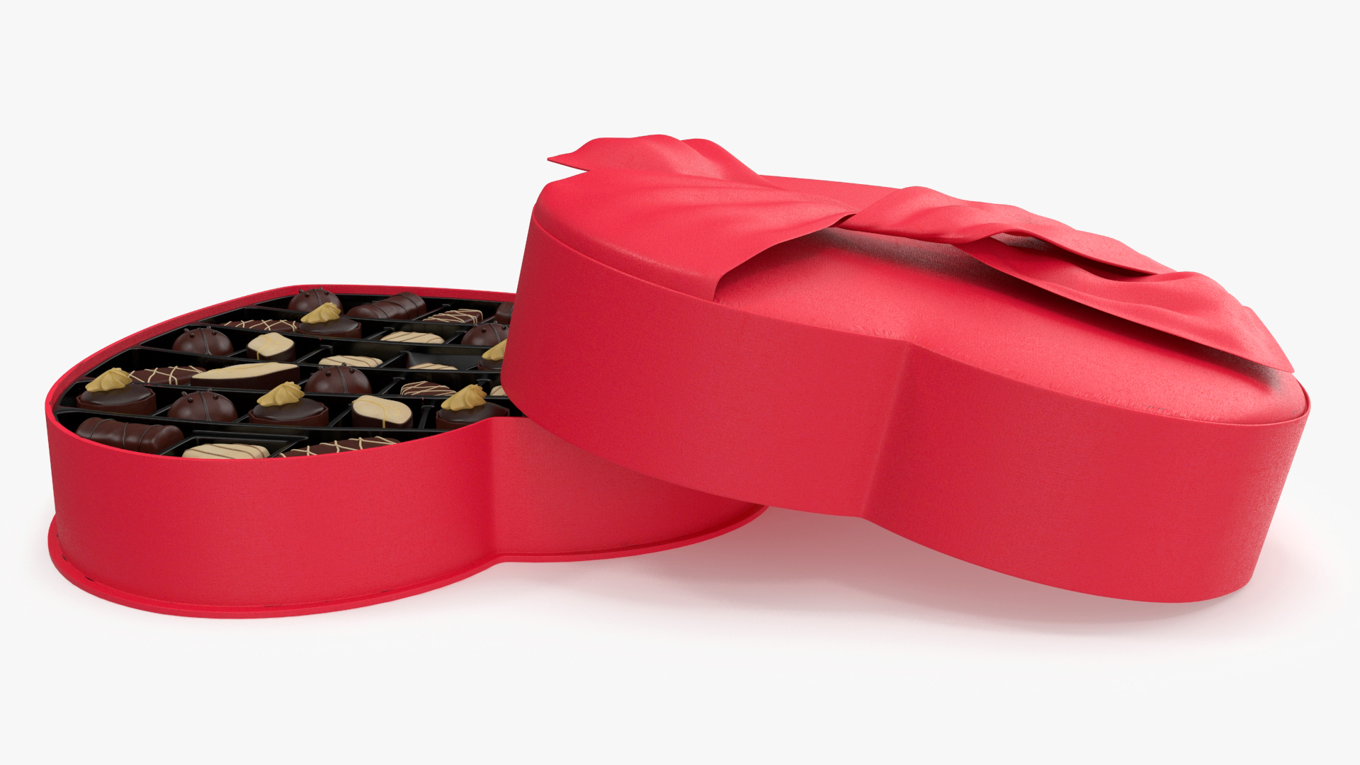 3D Assorted Chocolates in Heart Shaped Opened Box