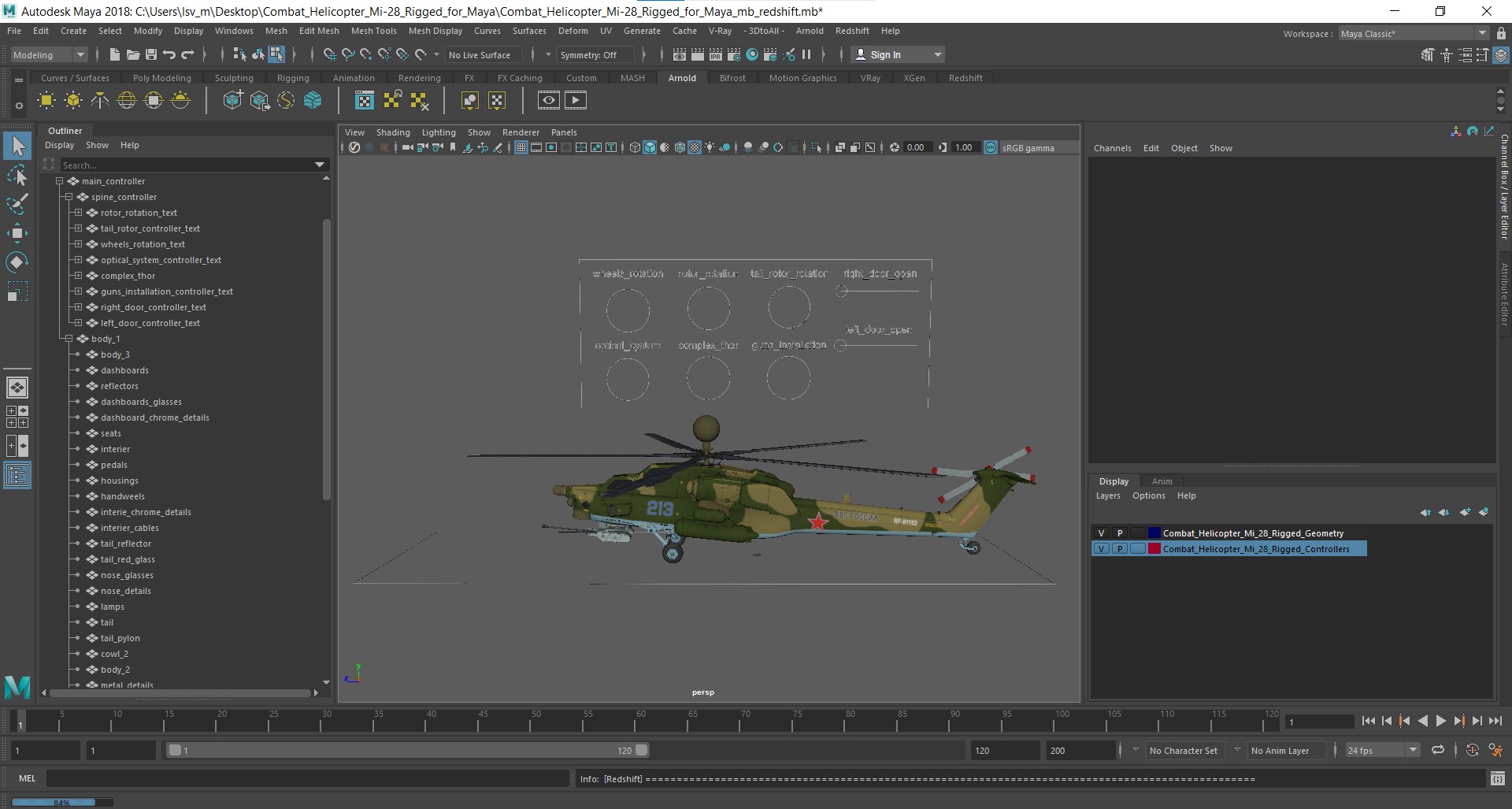 Combat Helicopter Mi-28 Rigged for Maya 3D model