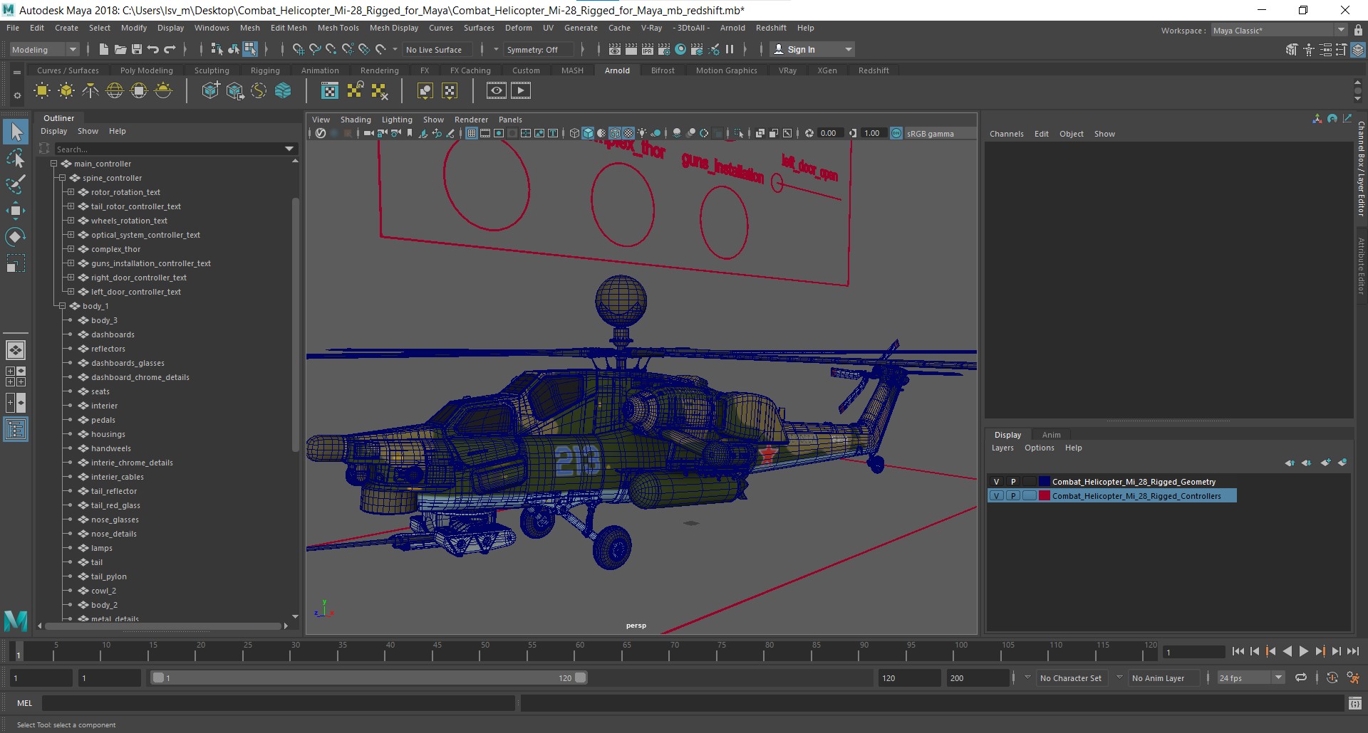 Combat Helicopter Mi-28 Rigged for Maya 3D model