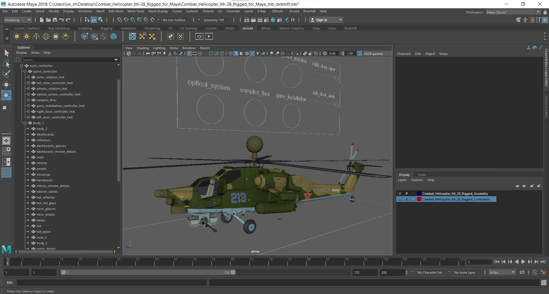 Combat Helicopter Mi-28 Rigged for Maya 3D model