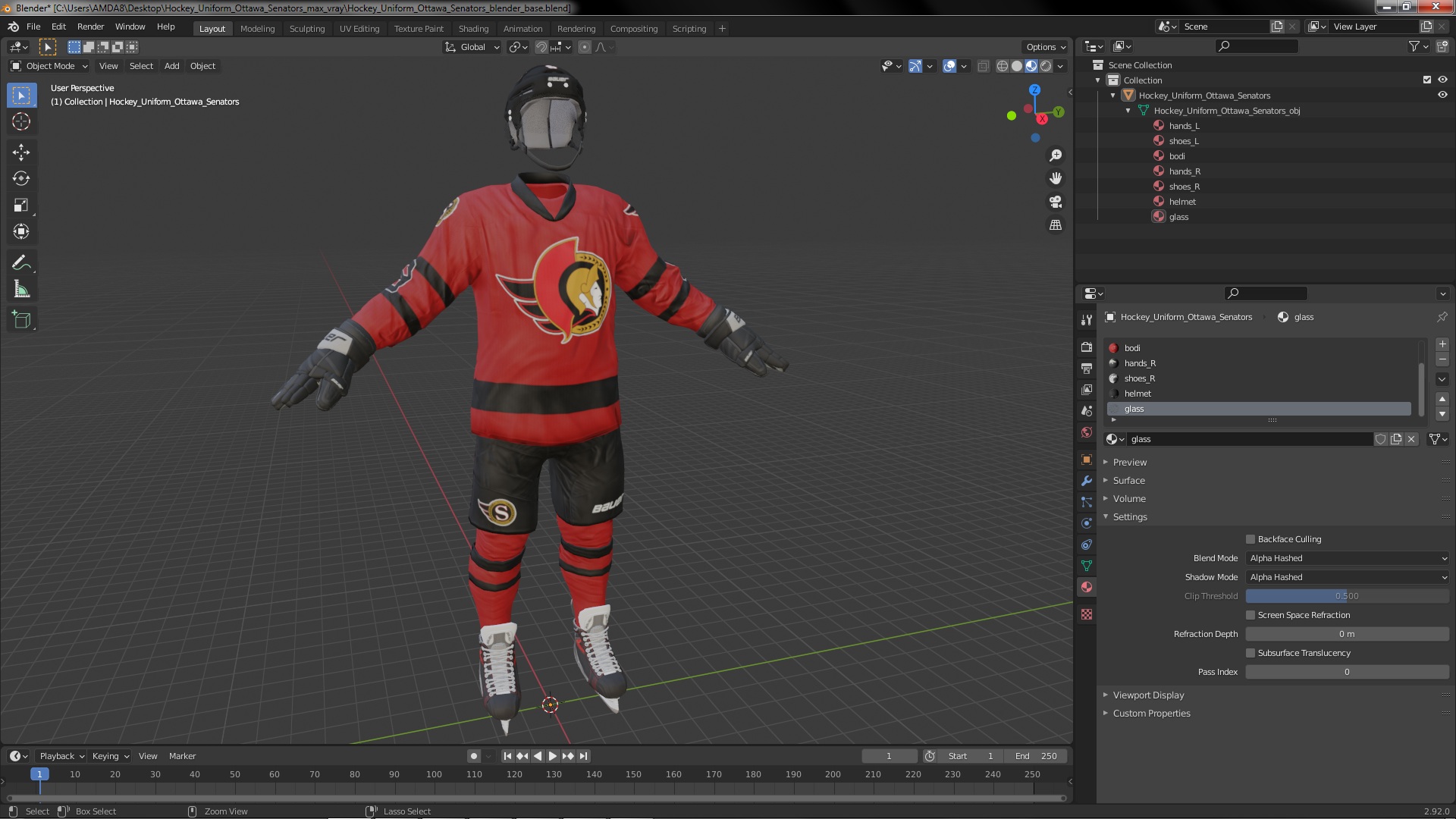 3D model Hockey Uniform Ottawa Senators