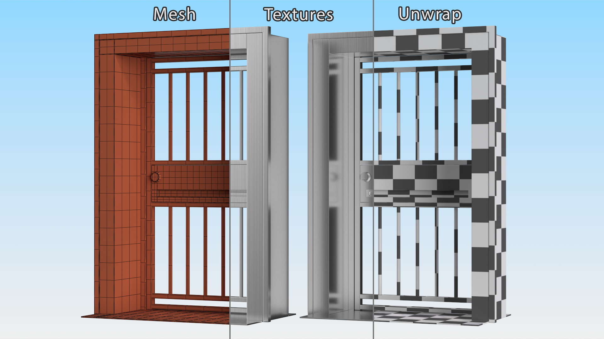 3D Security Door with Vertical Bars and Lock