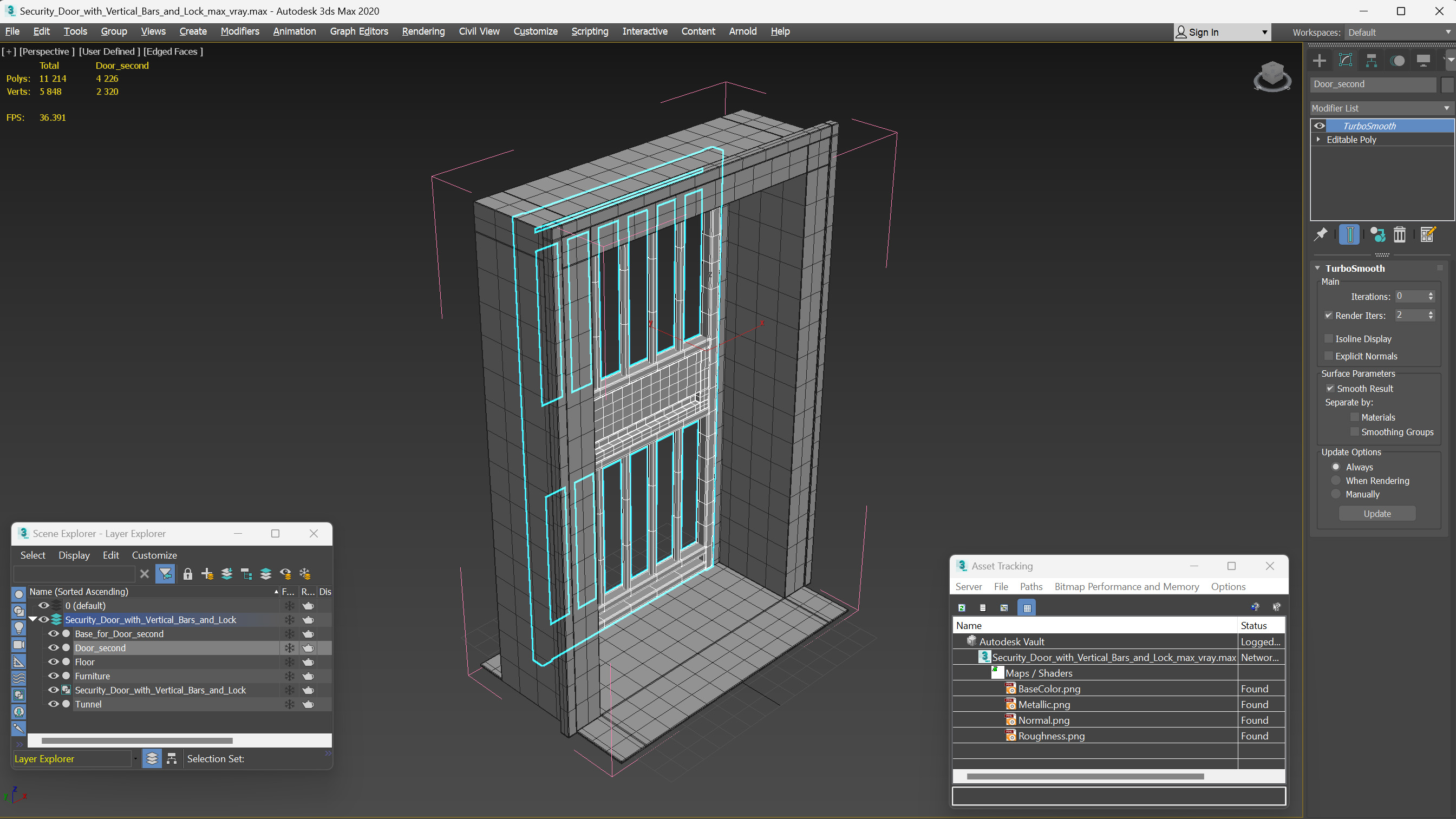 3D Security Door with Vertical Bars and Lock