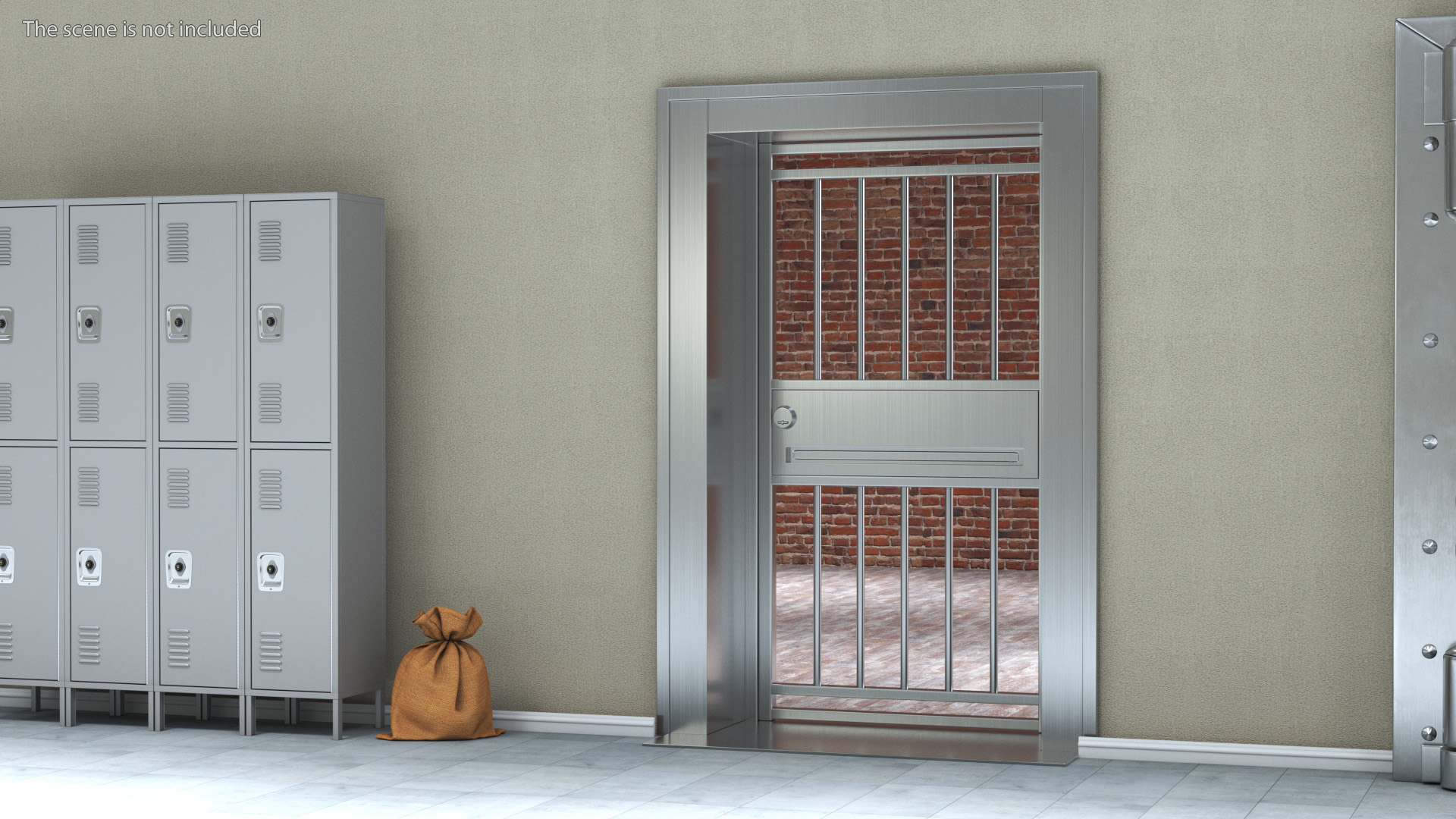 3D Security Door with Vertical Bars and Lock