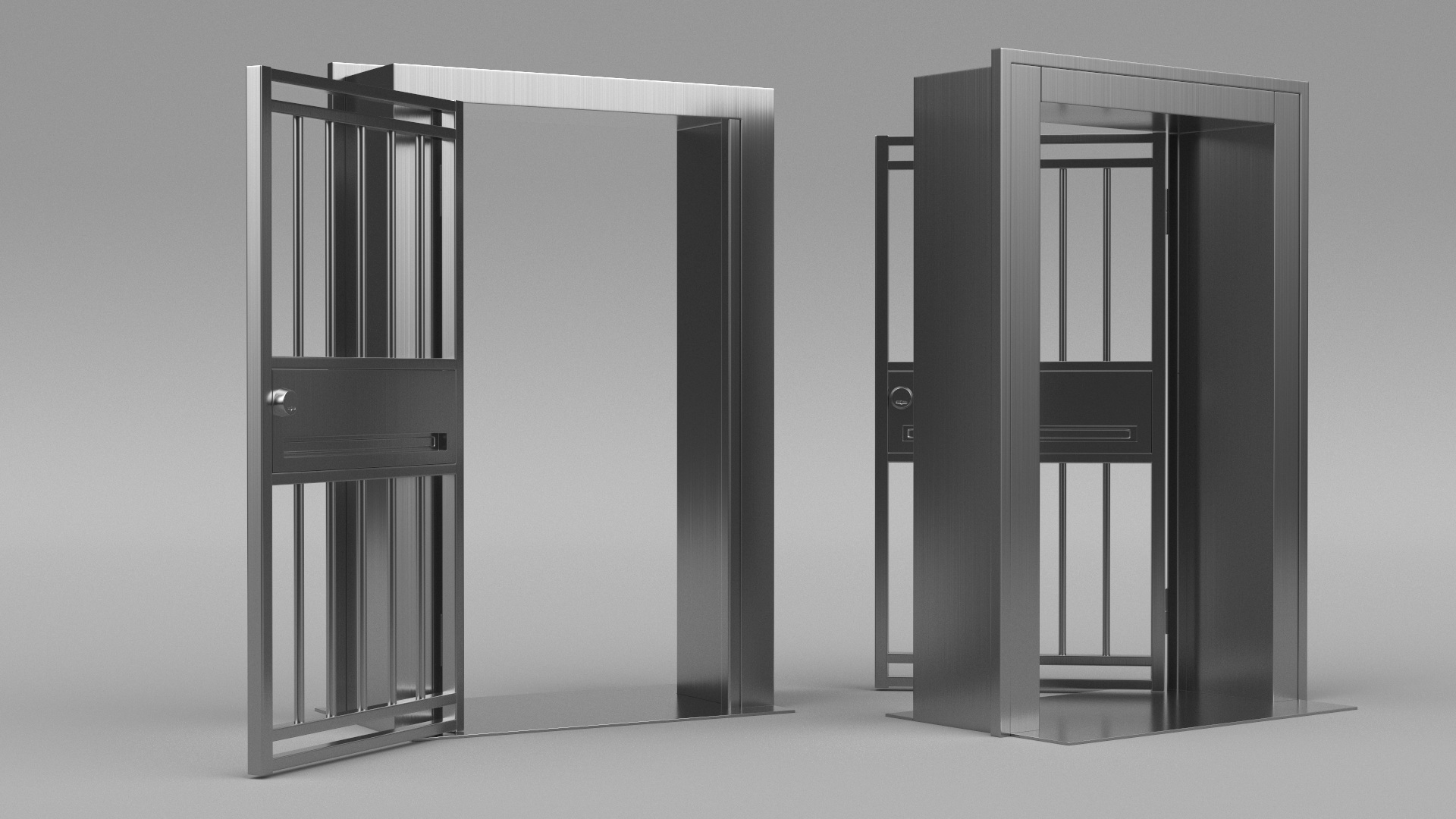 3D Security Door with Vertical Bars and Lock