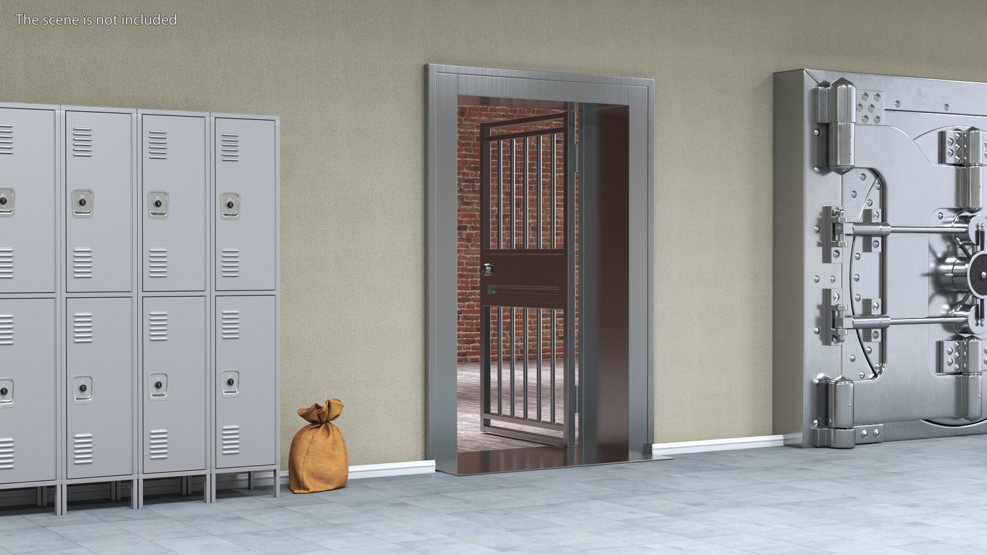 3D Security Door with Vertical Bars and Lock