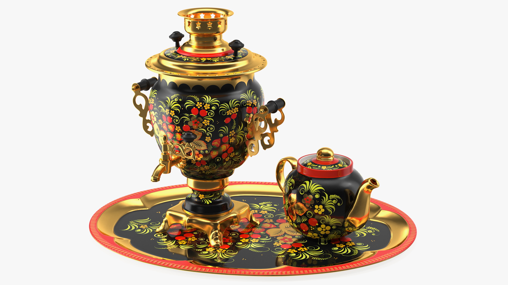 3D model Khokhloma Electric Samovar Set