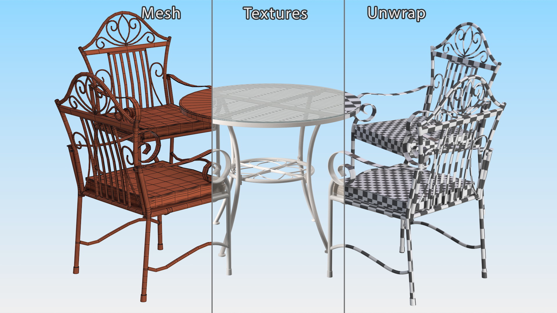 3D White Wrought Iron Furniture model