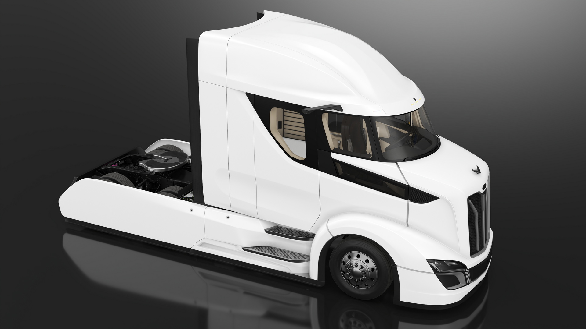 3D model Streamlined Semi Truck White Rigged